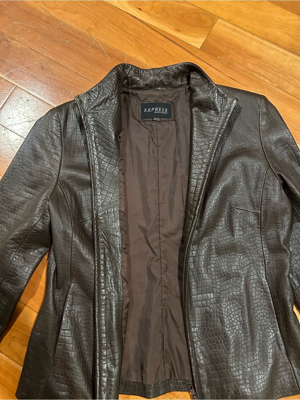 Express Brown Croc-Embossed 100% Leather Jacket